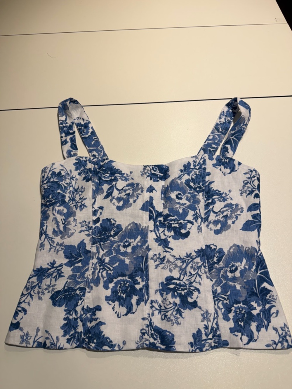 Reformation Blue and White Floral Top 12